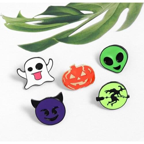 Punk Handmade Pumpkin Skull Brooches Retro Aliens Ghost Enamel Pin Brooch Badge Hat Clothes Decorative Halloween Jewelry