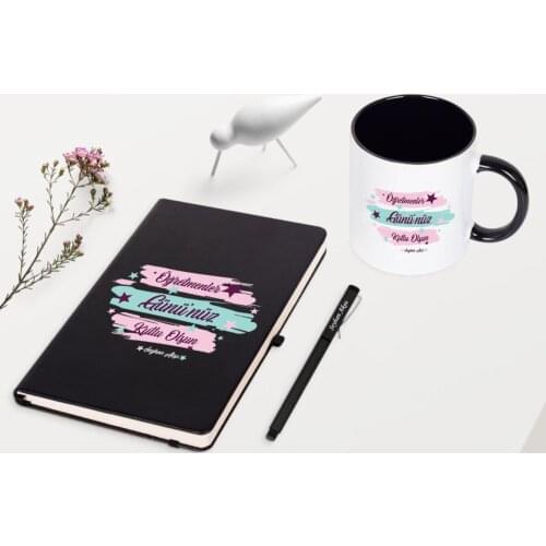 Personalized Teachers Days Happy Themed Black Notebook Pen Mug Set-4