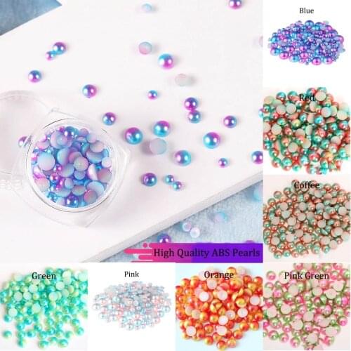 Imitation ABS Pearl Beads Flat Back 3 4 5 6 8 mm Rainbow Color Cabochon Half Round Bead Scrapbook Decoration DIY Jewelry Making