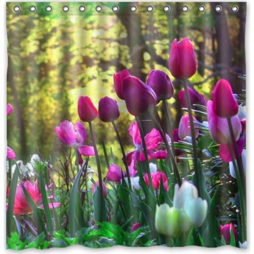 Custom Waterproof Bathtub Screen Tulip Flower Mildewproof Bathroom Shower Curtain With 12 Hooks Decorative Spa Shelter 180*180cm