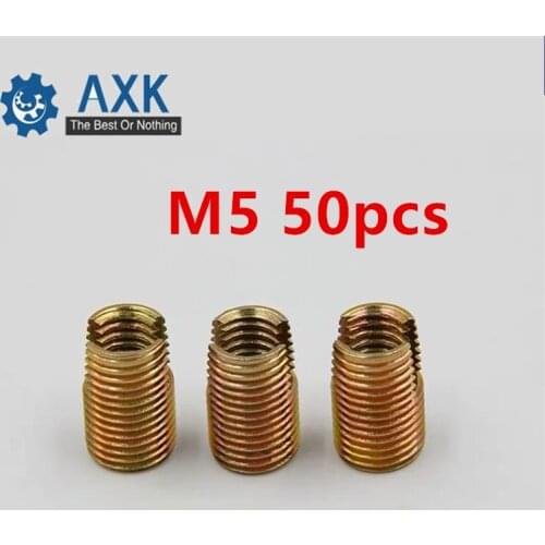 50pcs M5 Self Tapping Thread Insert Screw Bushing M5*M8*10mm 302 Slotted Type Wire Thread Repair Insert Steel With Zinc