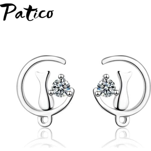 Luxury Women 925 Sterling Silver Gemetric Stud Earring Moon Cat Lovely Design CZ Cubic Zircon Earrings For Women Fashion Jewelry