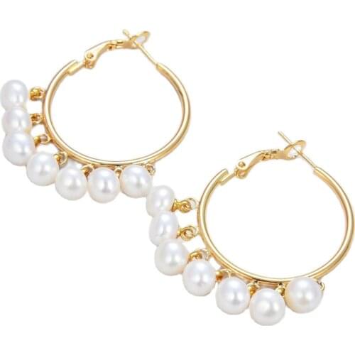 GG Jewelry Culture White Pearl Gold color Plated Hoop Earrings for Women Exaggerate Circle Earrings Personality Nightclub Jewelr