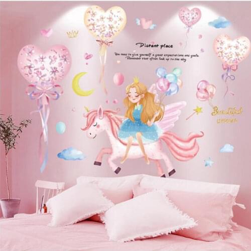 [SHIJUEHEZI] Girl Unicorn Wall Stickers DIY Cartoon Balloons Wall Decals for Kids Bedroom Baby Room Nursery Home Decoration