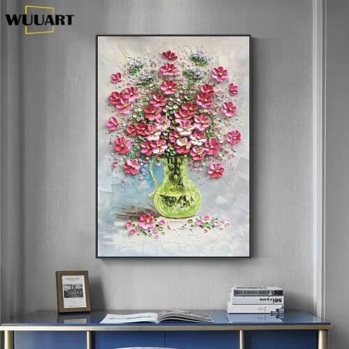 Modern thick texture knife oil painting abstract three-dimensional flowers painting handmade on canvas for hallway no frame