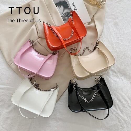 Simple Texture Lacquer PU Leather Underarm Shoulder Bag for Women 2021 New Trendy Fashion Handbag Female Casual Vintage Purse