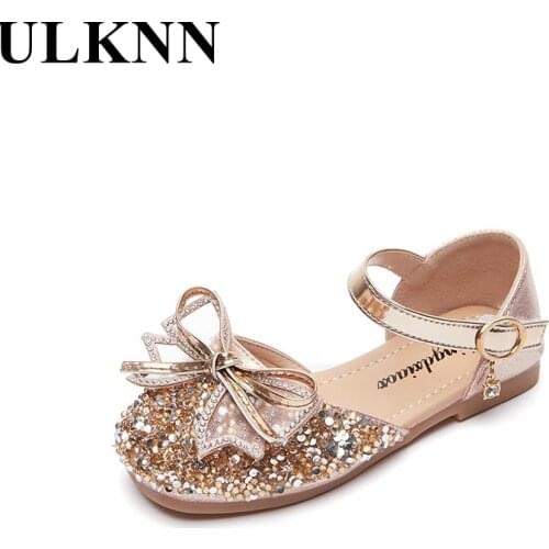 ULKNN New Girls Princess Shoes Childrens Rhinestone Bow Dancing Shoes Non-slip Soft Bottom Kids Outdoor Leisure Party Cute 2021