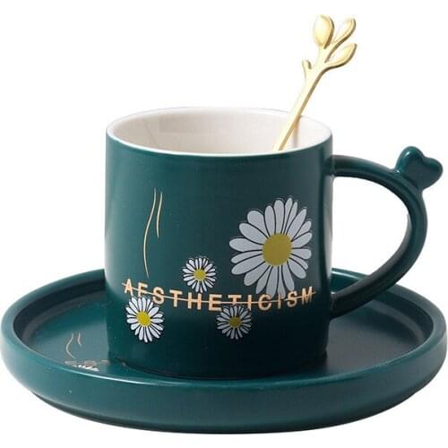 Creativity Small Daisy Ceramic Coffee Cup And Saucer With Spoon Water flower Tea Cup The Best First Gift