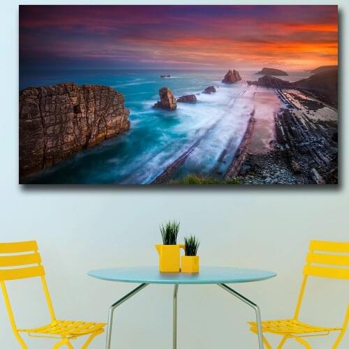 Wxkoil Reef beach under the sunset Wall Art Canvas Painting For Living Room Home Decoration Oil Painting On Canvas Wall Painting