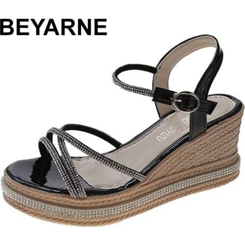 BEYARNEwomens sandals2021new women high heels summer wedges Platform Rhinestone shoes women wedding sandals slippers pumpsfemme