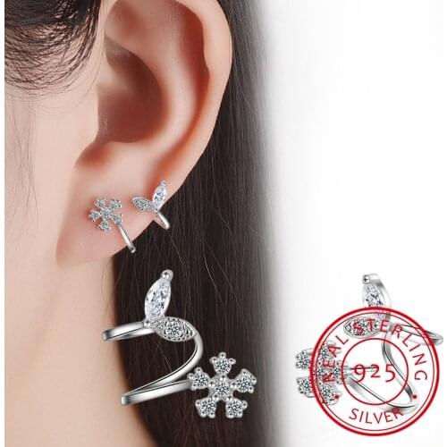 925 Sterling Silver Zirconia Leaves Snowflake Stud Earrings For Women Brincos de Prata oorbellen boucle d'oreille Gift S-E336