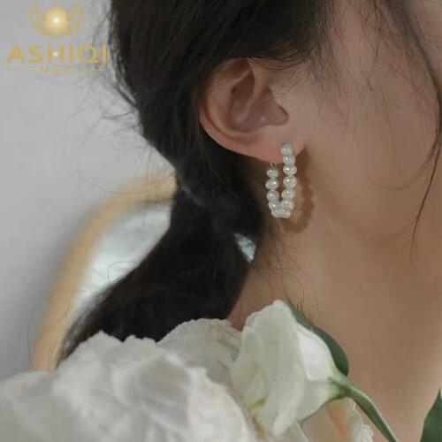 ASHIQI Natural Freshwater Pearl Baroque Circle Hoop Earrings 925 Sterling Silver fashion Korean Jewelry for women 2020 trendy