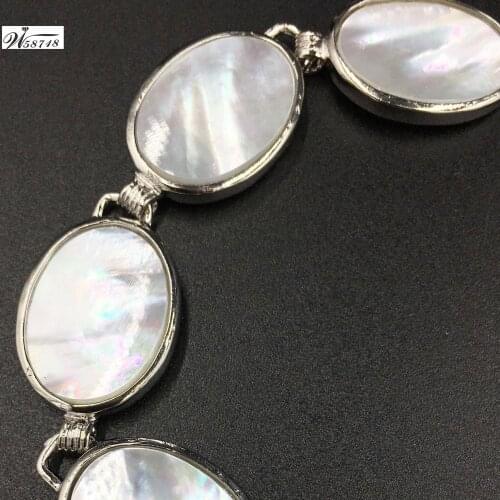 White Mother of pearl Shell Women Men Oval Bracelet 7~9” adjust size FG8698