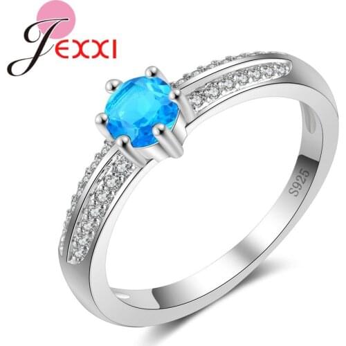 Simple 925 Sterling Silver Jewelry Women Narrow Band Rings Mosaic Full Cubic Zircon Crystal Wedding Bridal Bague 5 Color