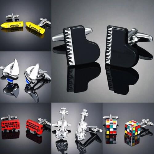 1 Pair Black Piano Cufflinks Copper Cuff Links French Shirt Cuff Button Mens Jewelry Accessory Party Business Casual Collar Pin