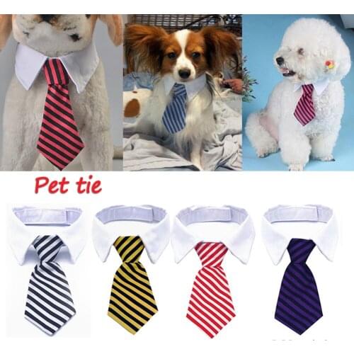 1PCS Fashion Dog Cat Striped Bow Tie Collar Pet Adjustable Neck Tie White Necktie For Party Wedding Dog Pet Accessories Supplies