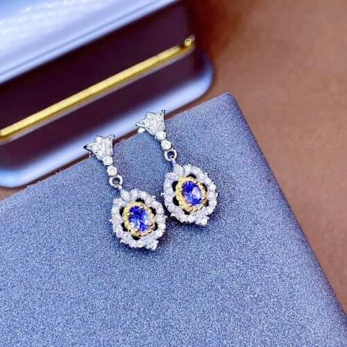 100% Natural and Real Tanzanite Earrings 925 Sterling Silver Premium Charm Jewelry Beauty Wedding Party Earrings