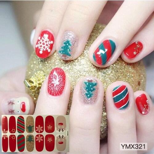 14tips/sheet Winter Christmas Slider Nail Decals Nail Art Stickers DIY Manicure Self-adhesive Accessories Foils Xmas Gifts