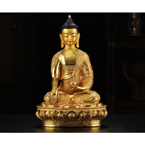 31CM 2021 GOOD LUCK good Buddha HOME Hall efficacious Protection Gold-plated Guru Sakyamuni buddha Buddhist Tantra statue