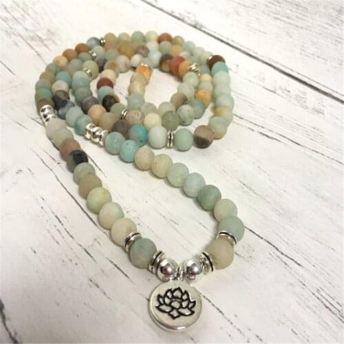 6mm Frosted Amazonite Stone 108 Beads Pendant Bracelet Ruyi Lucky Reiki Healing Buddhism Yoga Fancy
