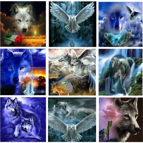 Diamond Painting Wolf and Eagle Picture of Rhinestones Full Square Crystal Embroidery Mosaic Kits Wolf Animals Wall Art Crafts
