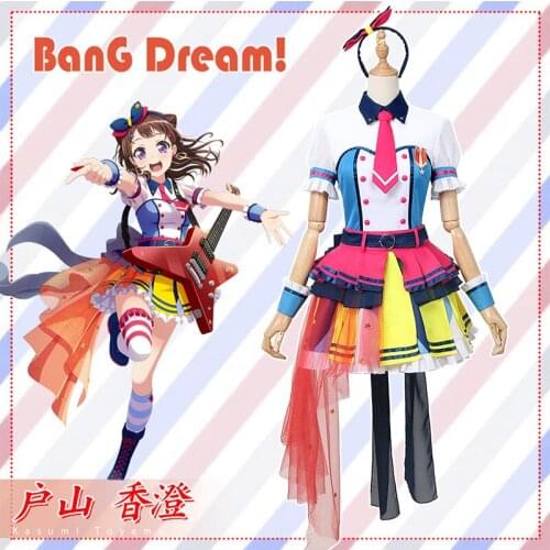 Anime Bang Dream Toyama Kasumi Cosplay Costume Poppin'Party Uniform Dresses Hat Christmas Halloween Free shipping CG718ZT