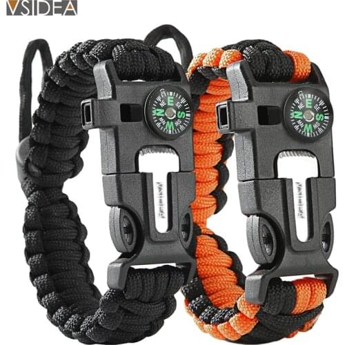 Survival Paracord Bracelet Ultimate Tactical Gear Whistle Compass Scraper Wilderness Survival-Kit for Hiking Camping Fishing