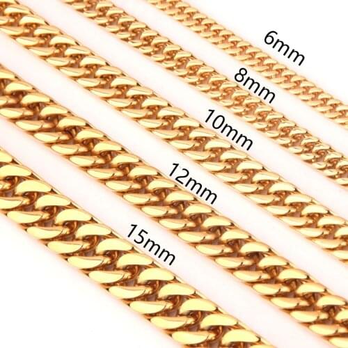 6/8/10/12/15/17/19mm 7-40" Fashion 316L Stainless Steel Gold Cuban Curb Link Chain Men Women Jewelry Necklace Or Bracelet Bangle