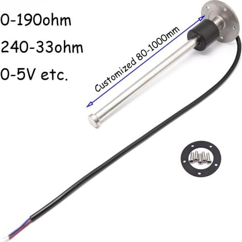 Customized Length 80MM-1000MM Water Fuel Level Sensor 0-190ohm 240-33ohm 0-5V Gauge Fuel Level Meter 52MM Marine Boat Stainless