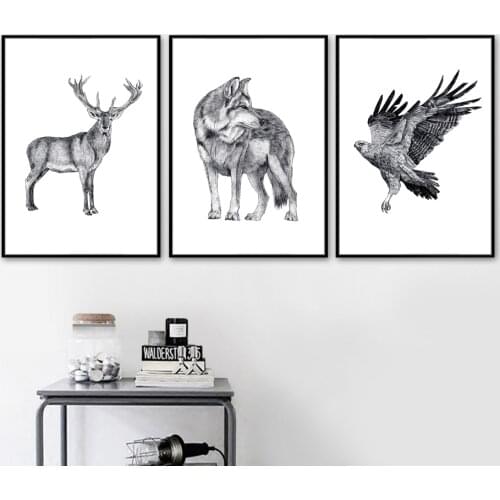 Wolf Deer Fox Bird Eagle Silhouette Nordic Posters And Prints Wall Art Canvas Painting Animals Wall Pictures For Kids Room Decor