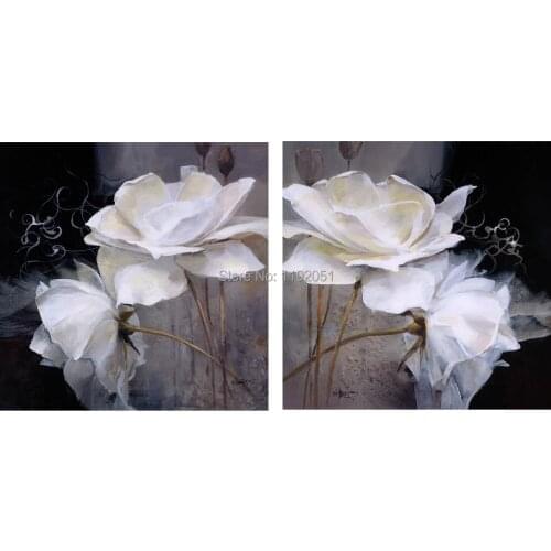 Home wall art canvas painting 2 panels European Markor style reproduction twin lotus