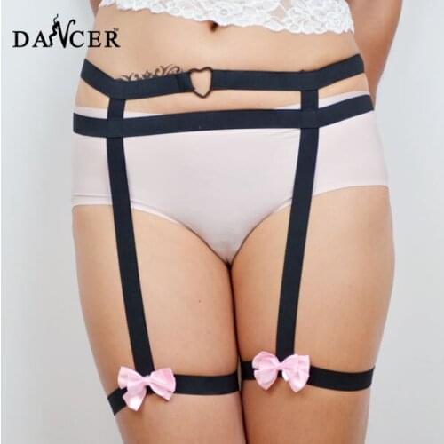 Fetish wear bow tie bridal wedding garters erotic pink flower bowknot body harness adjustable sock garters gothic P0049