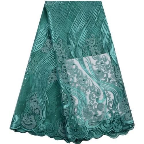 French Beads Lace Fabric Green 2019 Latest African Mesh Tulle Lace Fabric 5 Yards Nigerian Guipure Lace Fabric High Quality 1491