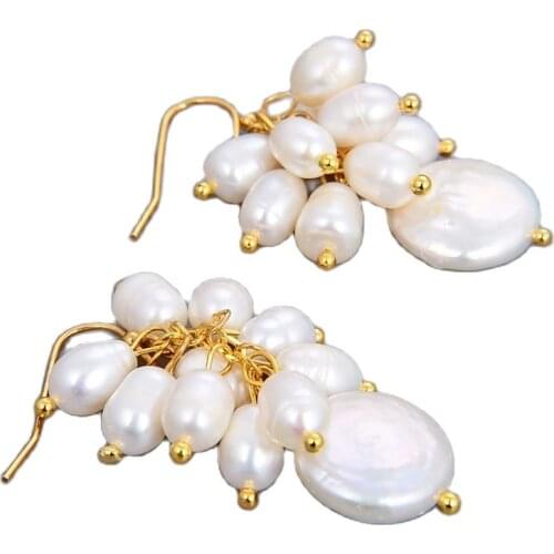 GG Jewelry Natural White Rice Pearl Coin Pearl Earrings For Women