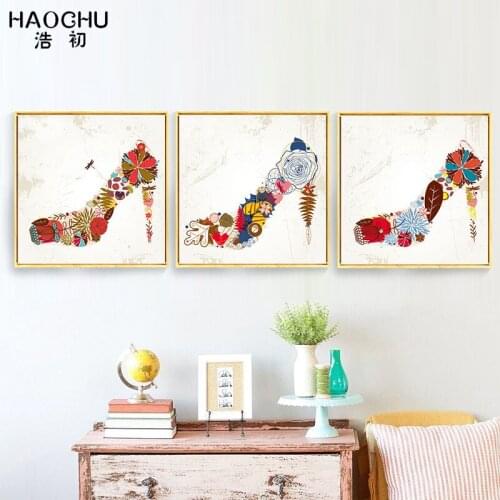 HAOCHU art abstract watercolor high heels painting home decor canvas printing gift wall picture decoration large size poster