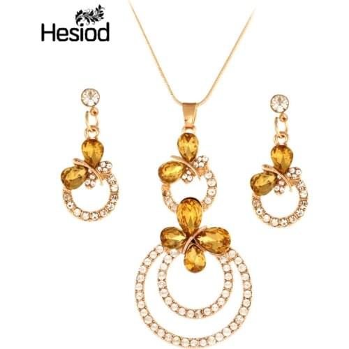 Hesiod Luxury Classic Women Jewelry Set Yellow Butterfly Necklace/Earring Set Crystal Ladys Fashion