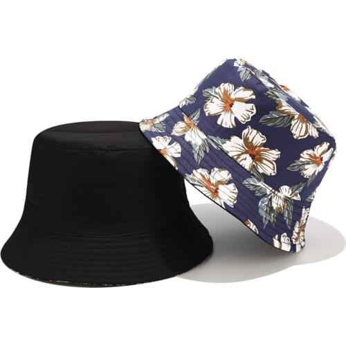 Ins Fashion Flower Print Bucket Hats Women Double-sided Use Fisherman Hat Female Sunshade Caps Travel Folding Sunscreen Sun Cap
