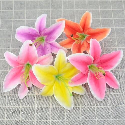 10PCS Large 17cm Lilies Artificial Silk Flower Heads For Wedding Car Decoration DIY Scrapbooking Garland Craft Fake Flowers