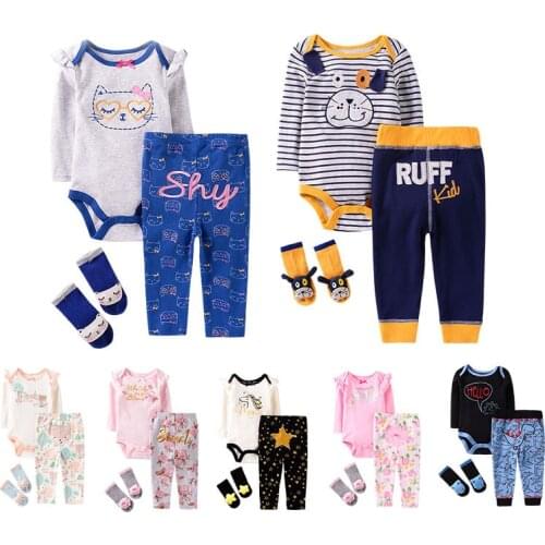 Newborn Baby Girl Clothes Set Long Sleeve Bodysuit Pants Toddler Ring Socks 100% Cotton Baby Boy Clothes 2020 baby girl fashion