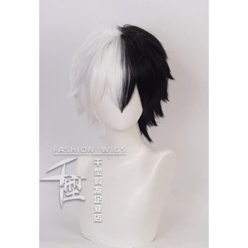 Anime Danganronpa Monokuma Wig Cosplay Costume Dangan Ronpa Short White Black Synthetic Hair Halloween Party Wig Cos Accessories