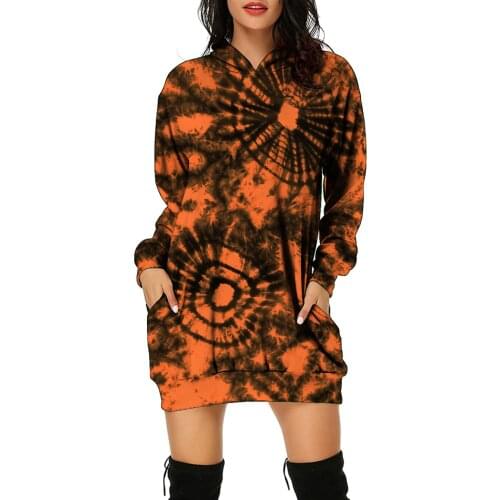 Angry Goldfish New Arrival Long Pullover Female Sweatshirt Long Sleeve Loose Orange Tie Dye 3D Print Women Hoodies Plus Size