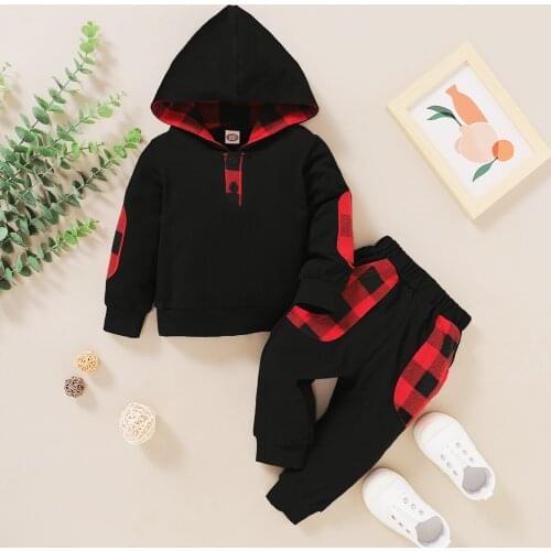 Toddler Baby Boy Clothes Kids Hooded Bodysuit Pants Autumn Winter Outfit Clothes Baby Clothing New Style Red Black Clothing