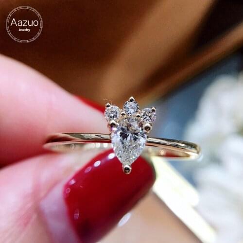 Aazuo 18K Orignal Yellow Gold Real Natrual Diamonds 0.30ct Classic Water Drop Ring Fashion Gift For Woman&Lady Birthday Party