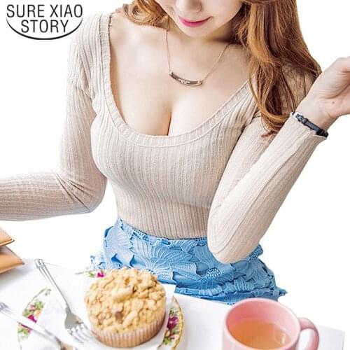 Autumn Cotton Jumper Sexy Pullovers Female 2021 Slim Summer Imitate Knitted Long Sleeve Sweater Women Black Pull Femme 7807 50