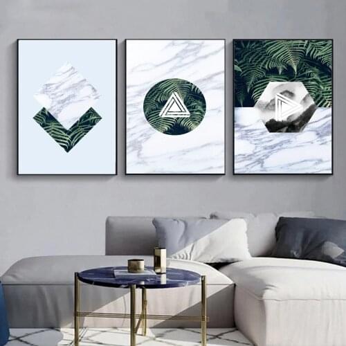 Modern Marble Plants Geometric Patterns Poster Canvas Print Painting Wall Art Living Room Home Decoration