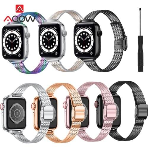 Slim Stainless Steel Strap for Apple Watch iwatch 6 5 4 3 2 SE 38mm 42mm 40mm 44mm Men Women Metal Replacement Band with Tool