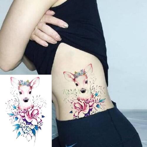 Waterproof Temporary Tattoo sticker cartoon pink deer garland crown flower big flash tatoo fake tatto for Girl Men Women kid