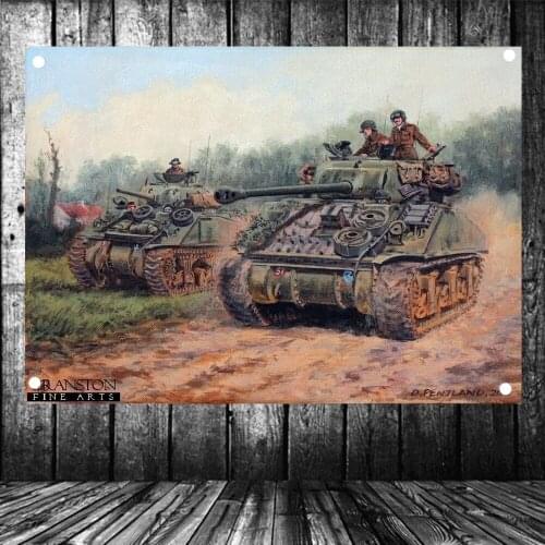 WW2 Military war Art Post Card Sherman III Firefly tanks Hussars Wall Art Home Decor Flags Banners Canvas Painting Wall Stickers