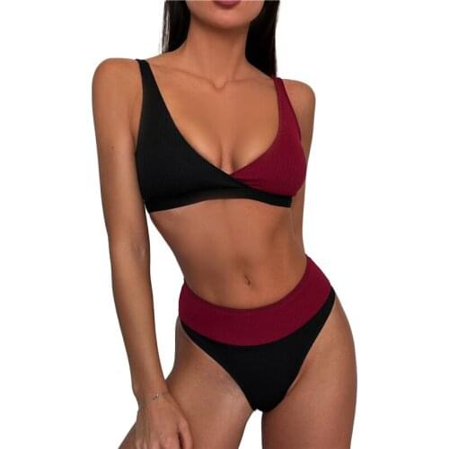 Xingqing Sexy Women Color Block Push Up Bikinis Set Swimwear Padded Beach Splicing Swimming Suits Female Brazilian Biquini