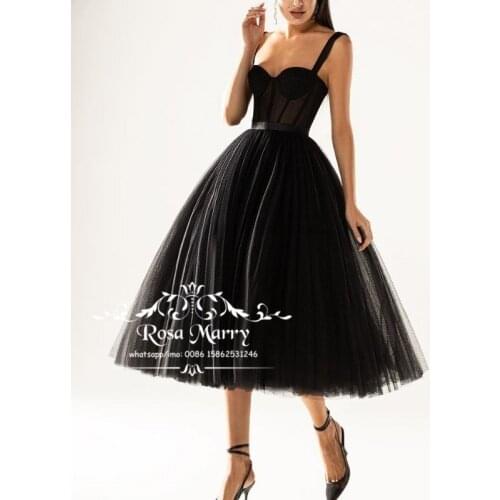 Gothic Black Short Prom Dresses 2021 Ball Gown Tea Length Tulle Women Formal Evening Party Gowns Vestidos de Fiesta Largos